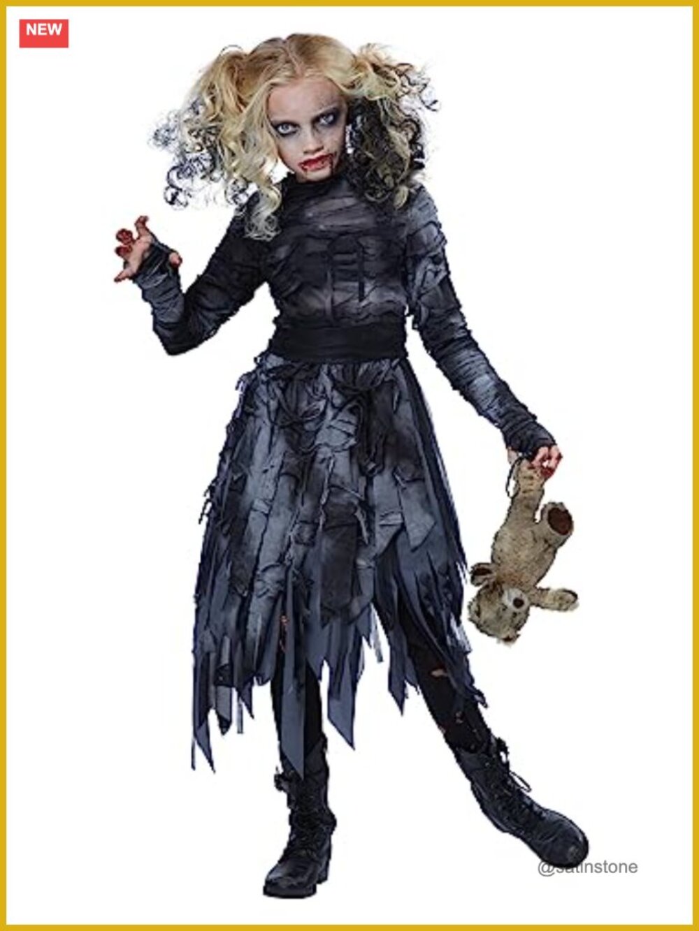 Zombie Girl Costume Dress Waist Tie Halloween Outfit Kids